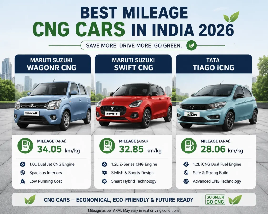 Best Mileage CNG Cars in India 2026 Comparison 