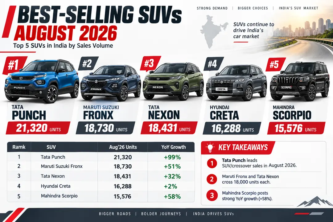 TOP 5 BEST SELLING SUVs0AAUGUST 2026