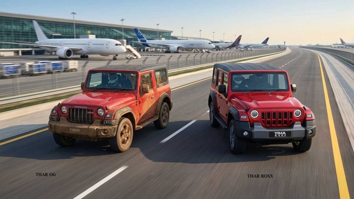 Mahindra Thar OG and Thar Roxx parked side by side